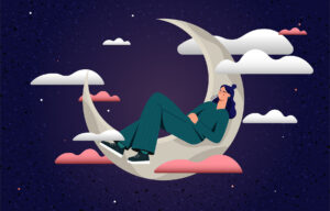 Women sleeping in a crescent moon getting good sleep