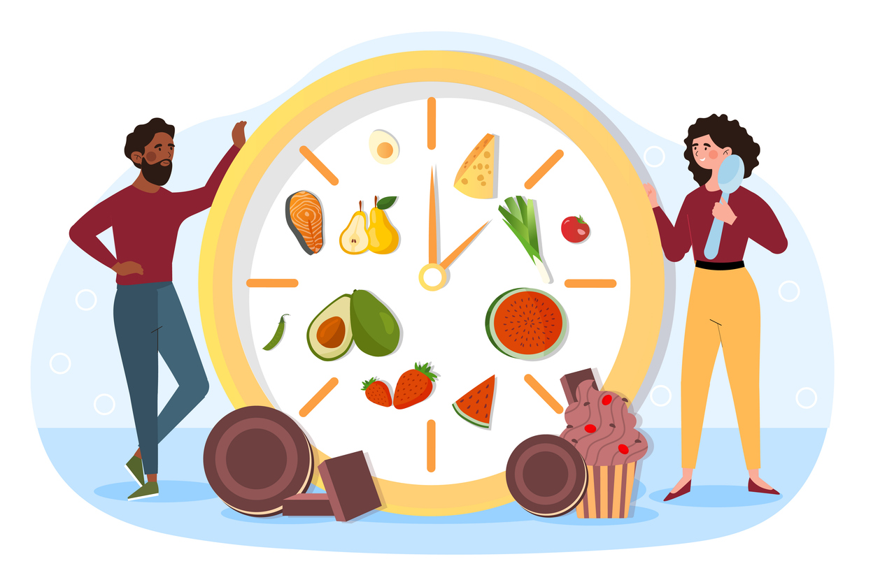 illustration of a clock with food imagery